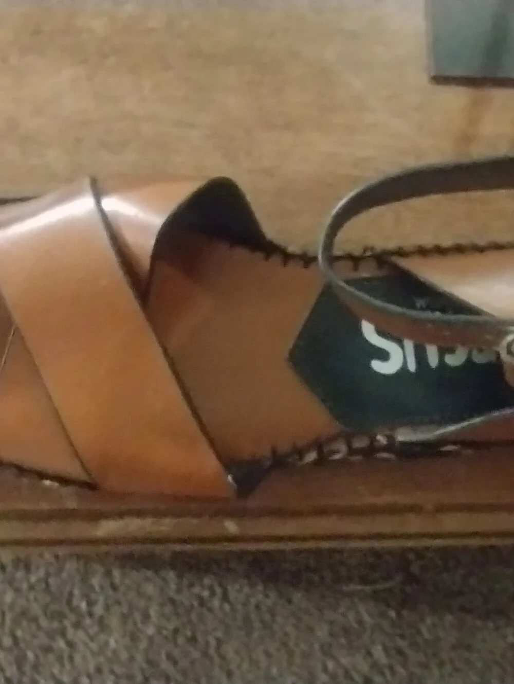Sam Edelman Tan Brown Leather Wedge Sandals with Ankle Strap